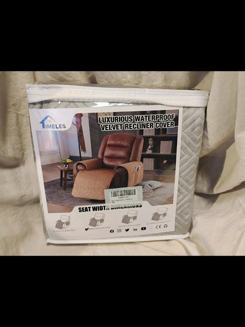 Timeles Waterproof Velvet Recliner Cover – Medium 23.6", Gray, Seat & Arms
